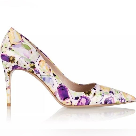 MIU MIU Patent Leather Jewel Printed Pointed Toe Heels Size 39 VGUC - Picture 4 of 11